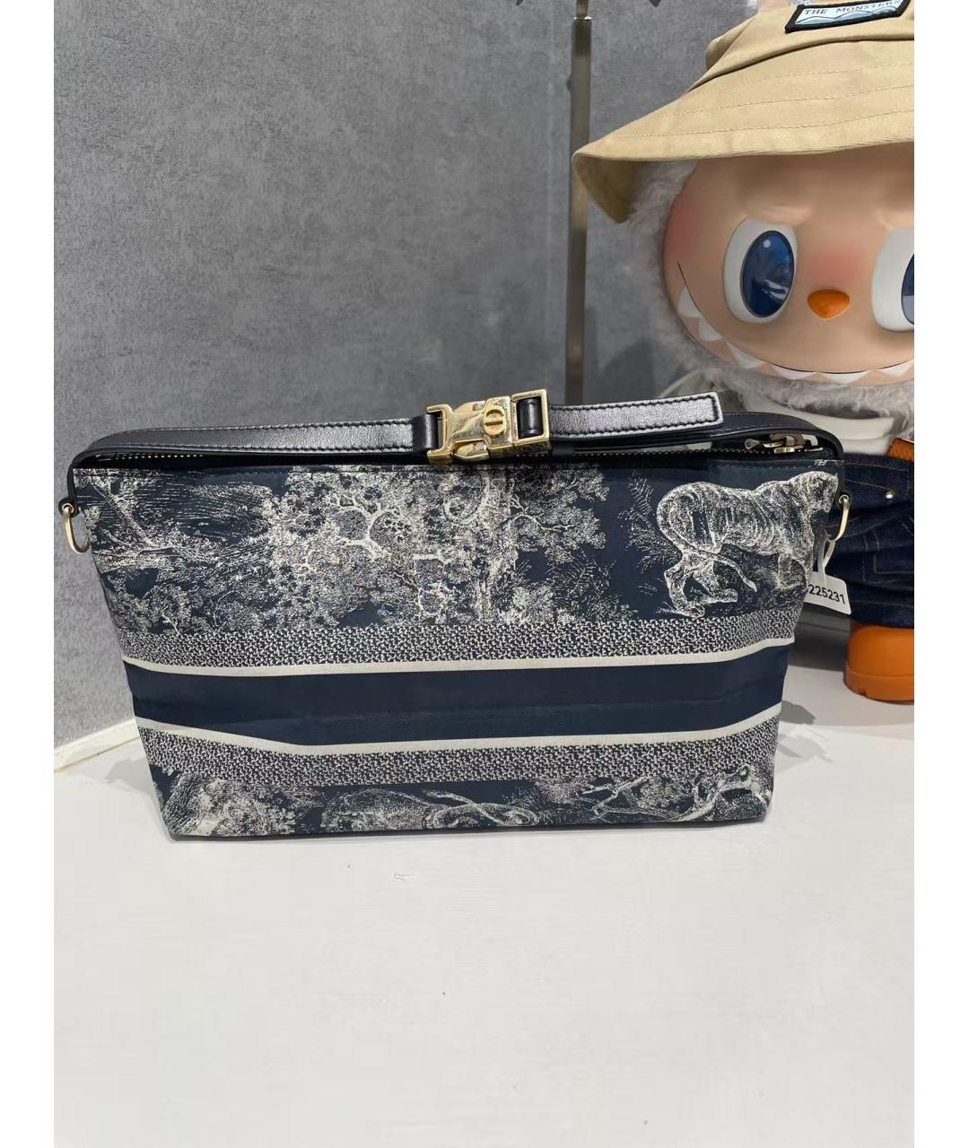 CHRISTIAN DIOR Темно-синяя жаккардовая сумка с короткими ручками, фото 3