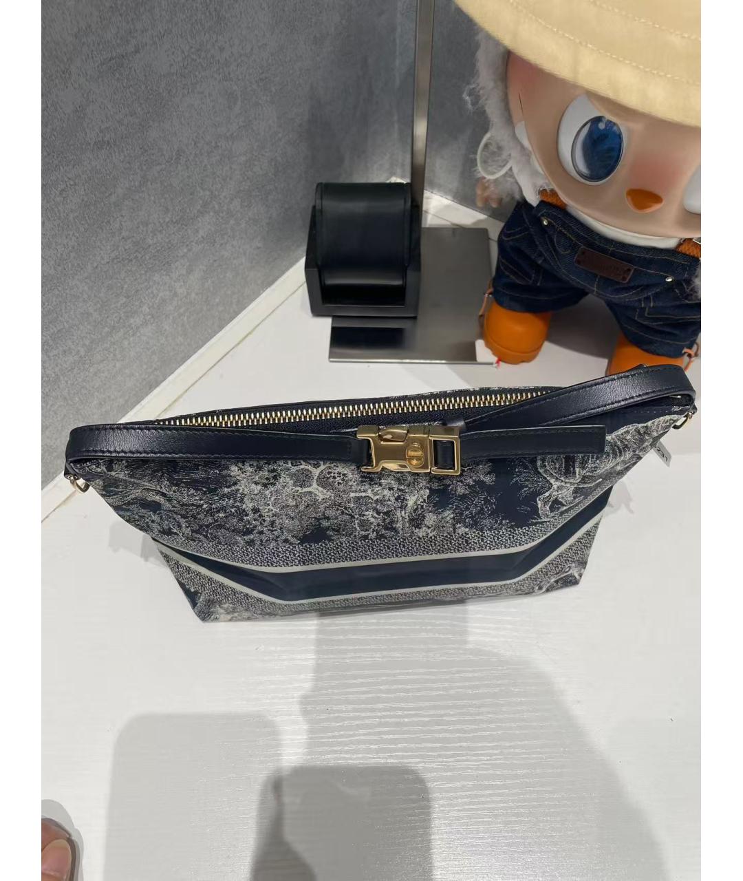 CHRISTIAN DIOR Темно-синяя жаккардовая сумка с короткими ручками, фото 5