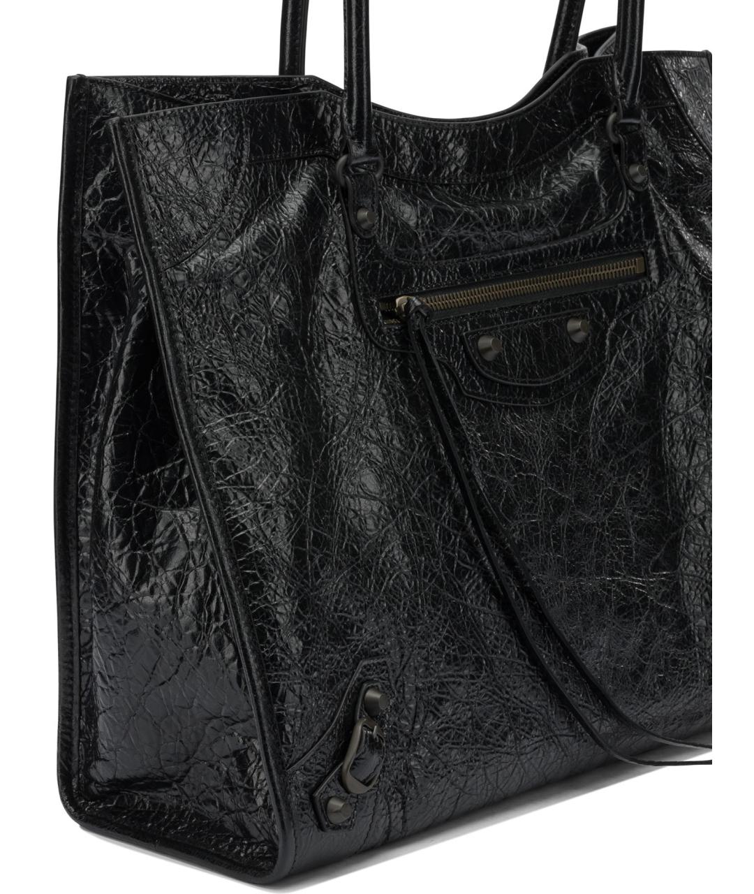 BALENCIAGA Черная кожаная сумка тоут, фото 4