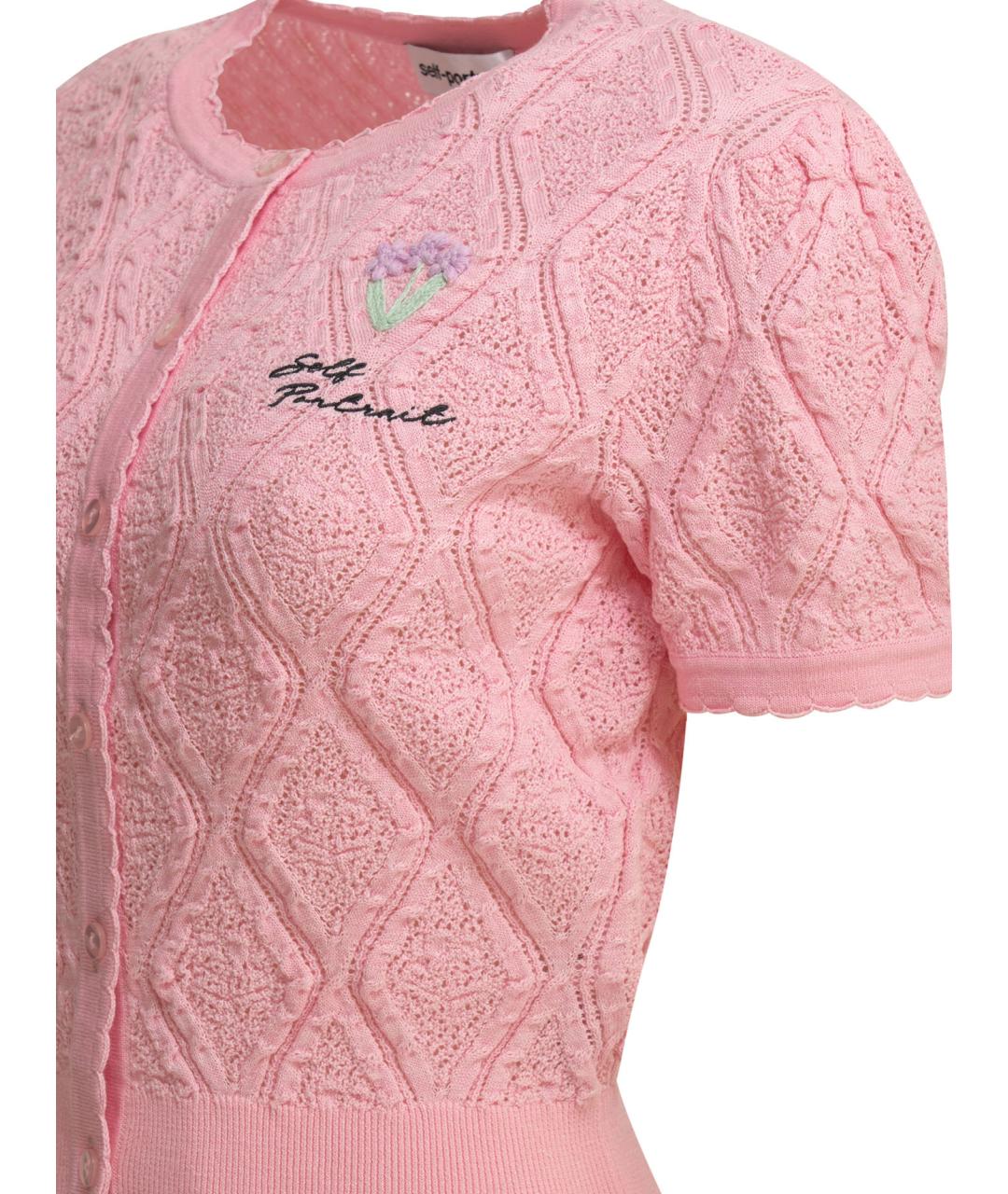 SELF-PORTRAIT Розовый хлопковый кардиган, фото 4