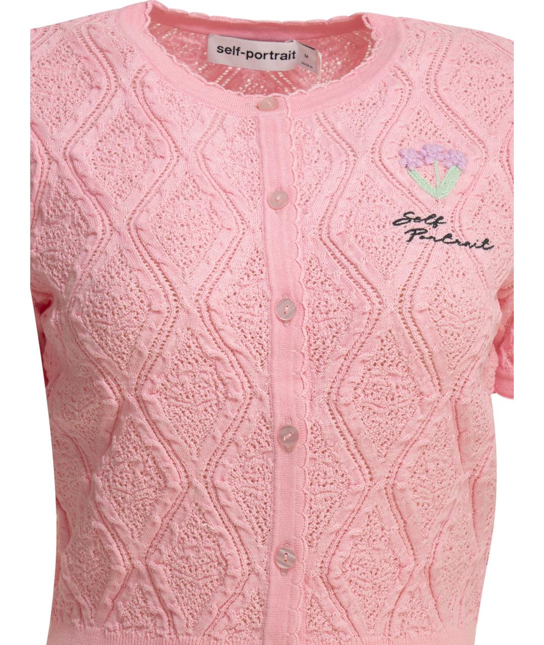 SELF-PORTRAIT Розовый хлопковый кардиган, фото 3