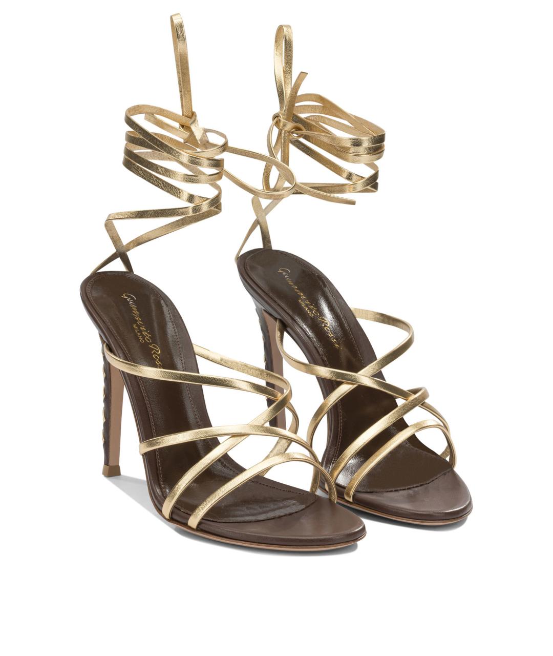 GIANVITO ROSSI Золотые кожаные босоножки, фото 2