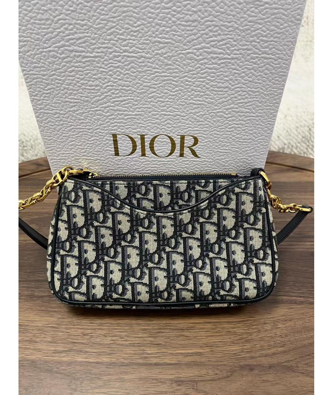 CHRISTIAN DIOR Темно-синяя жаккардовая сумка через плечо, фото 3