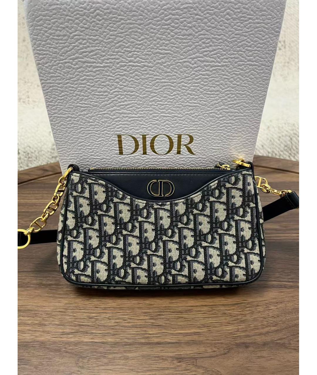 CHRISTIAN DIOR Темно-синяя жаккардовая сумка через плечо, фото 2