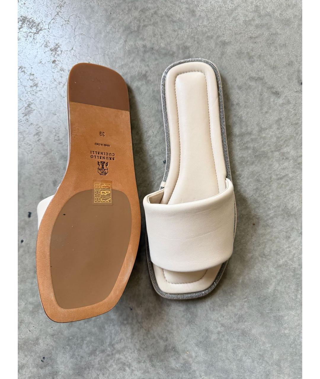 BRUNELLO CUCINELLI Бежевые кожаные шлепанцы, фото 3
