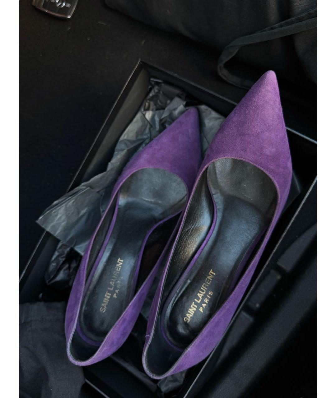 SAINT LAURENT Фиолетовые замшевые туфли, фото 2