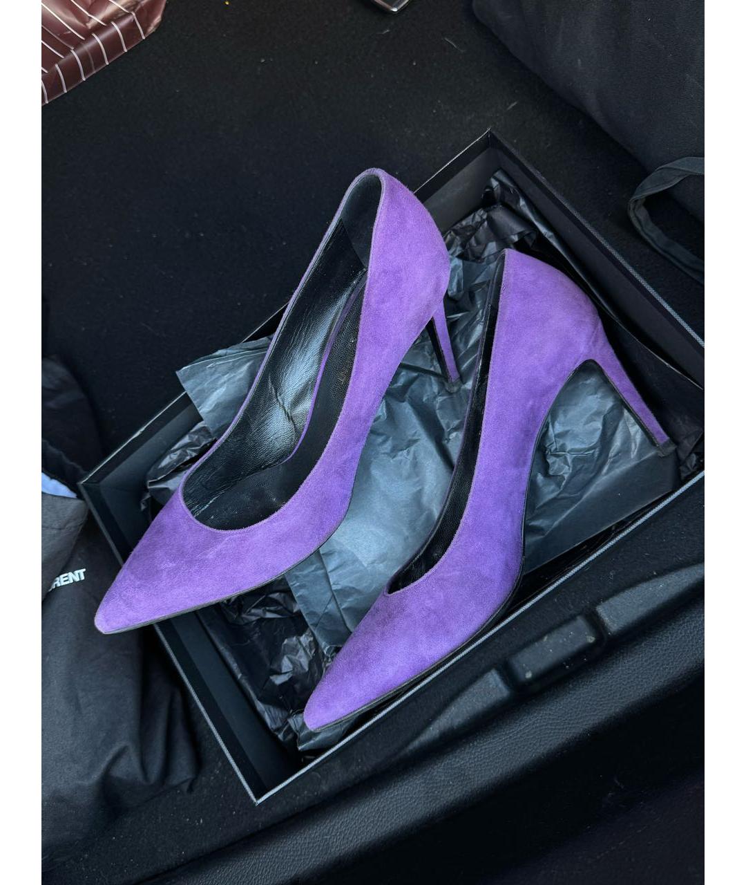 SAINT LAURENT Фиолетовые замшевые туфли, фото 7