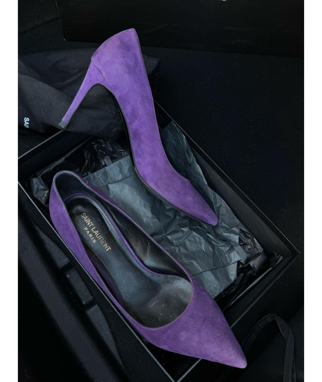 SAINT LAURENT Фиолетовые замшевые туфли, фото 8