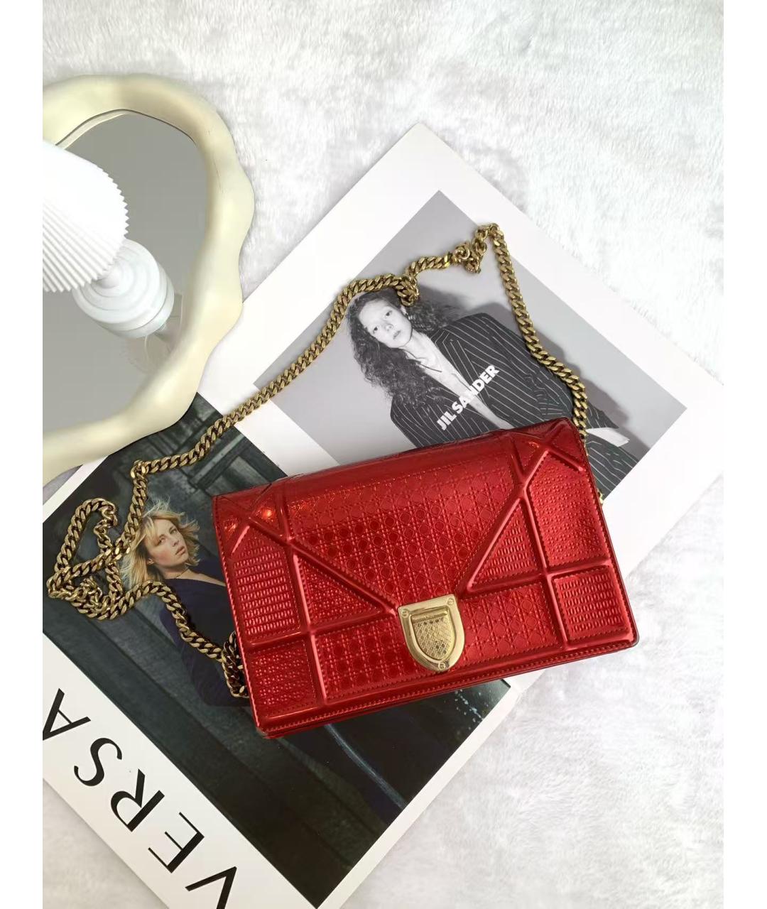 CHRISTIAN DIOR Красная кожаная сумка через плечо, фото 2