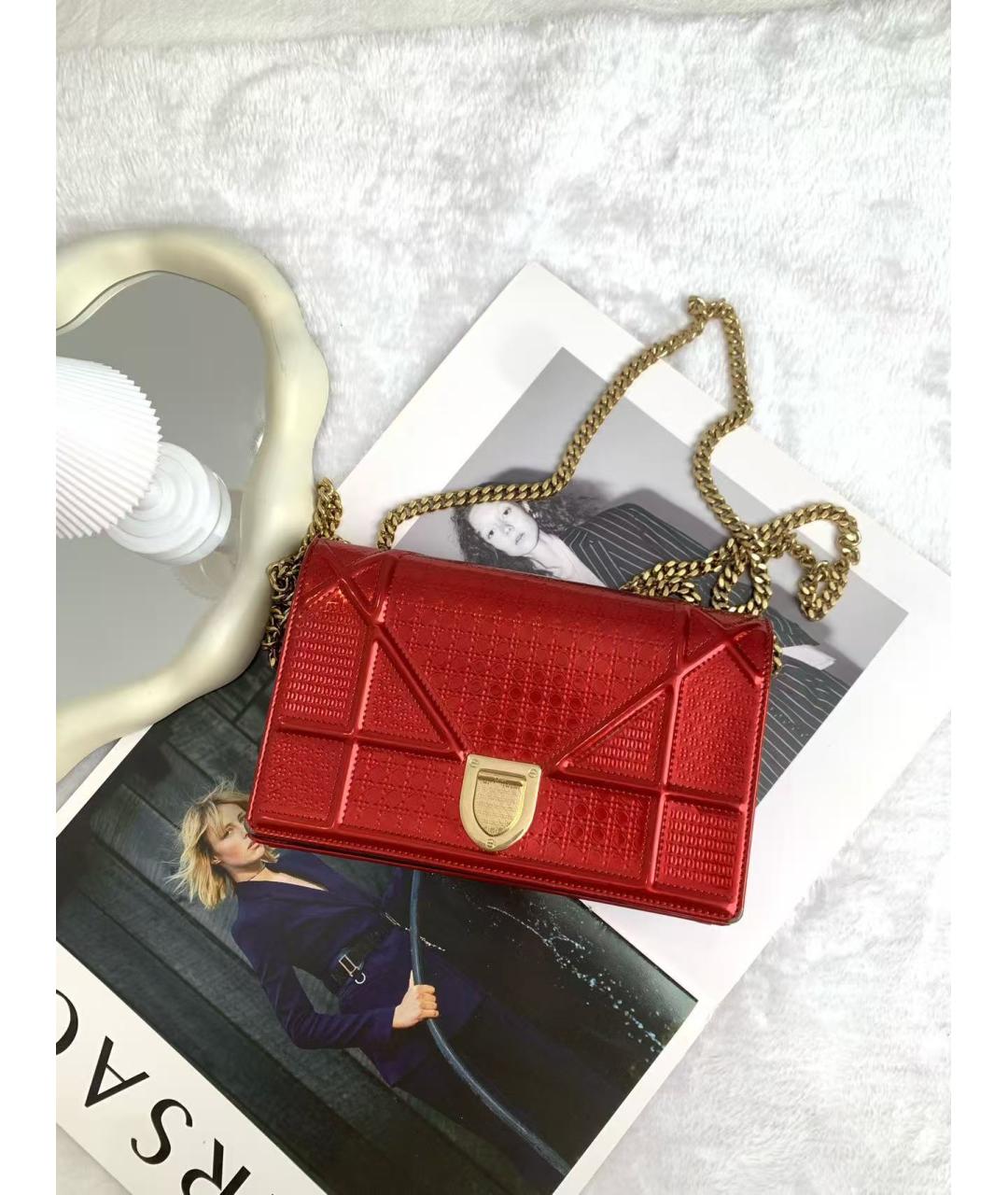 CHRISTIAN DIOR Красная кожаная сумка через плечо, фото 3