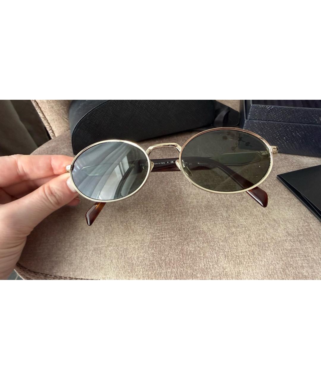 PRADA Золотые металлические солнцезащитные очки, фото 9