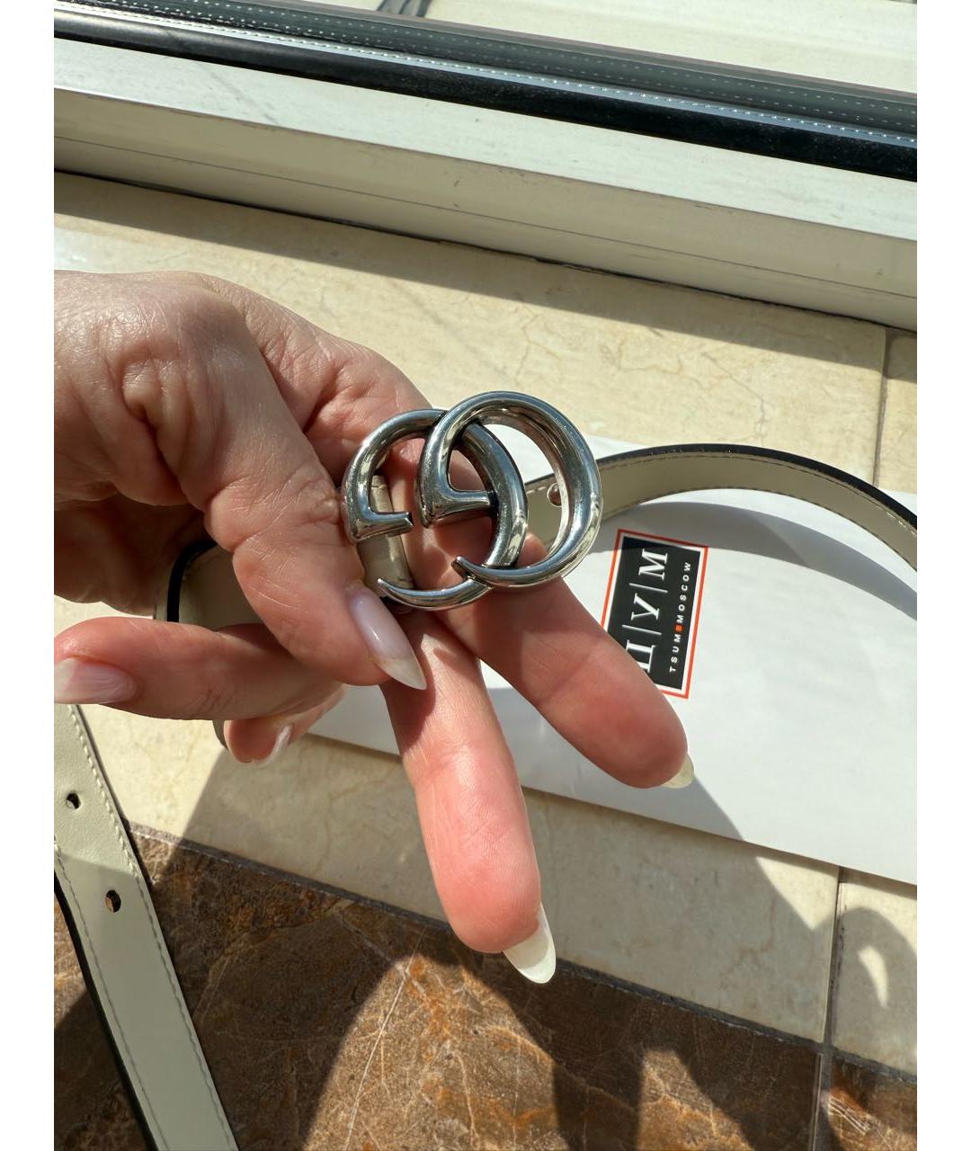 GUCCI Бежевый кожаный ремень, фото 4