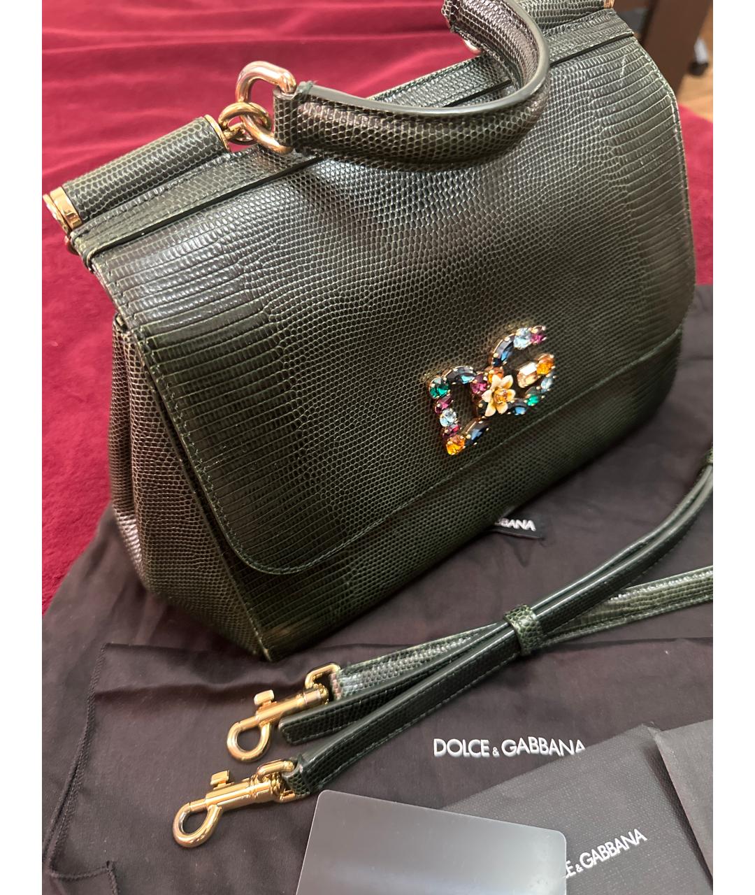 DOLCE&GABBANA Зеленая сумка через плечо из экзотической кожи, фото 2