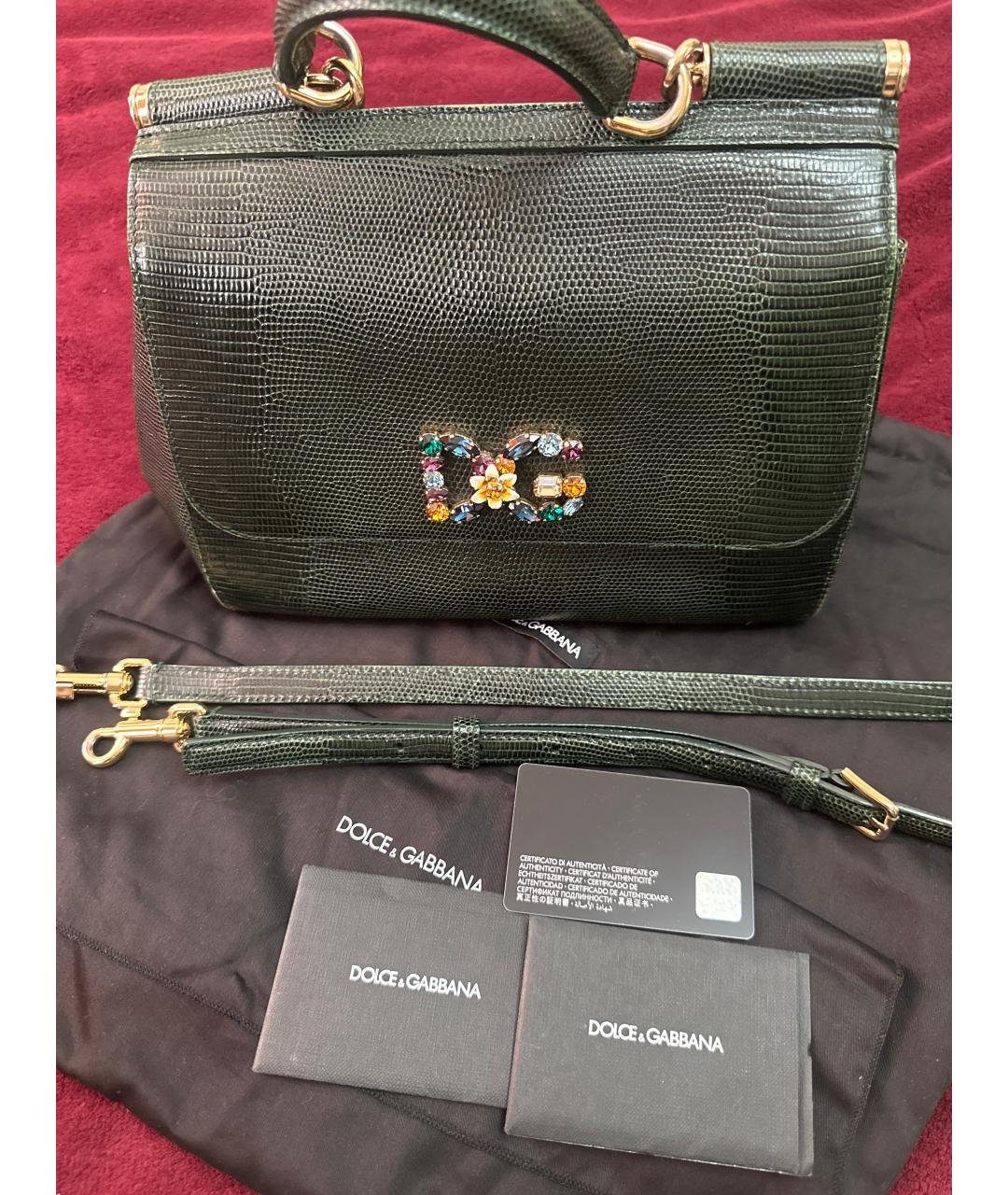 DOLCE&GABBANA Зеленая сумка через плечо из экзотической кожи, фото 6