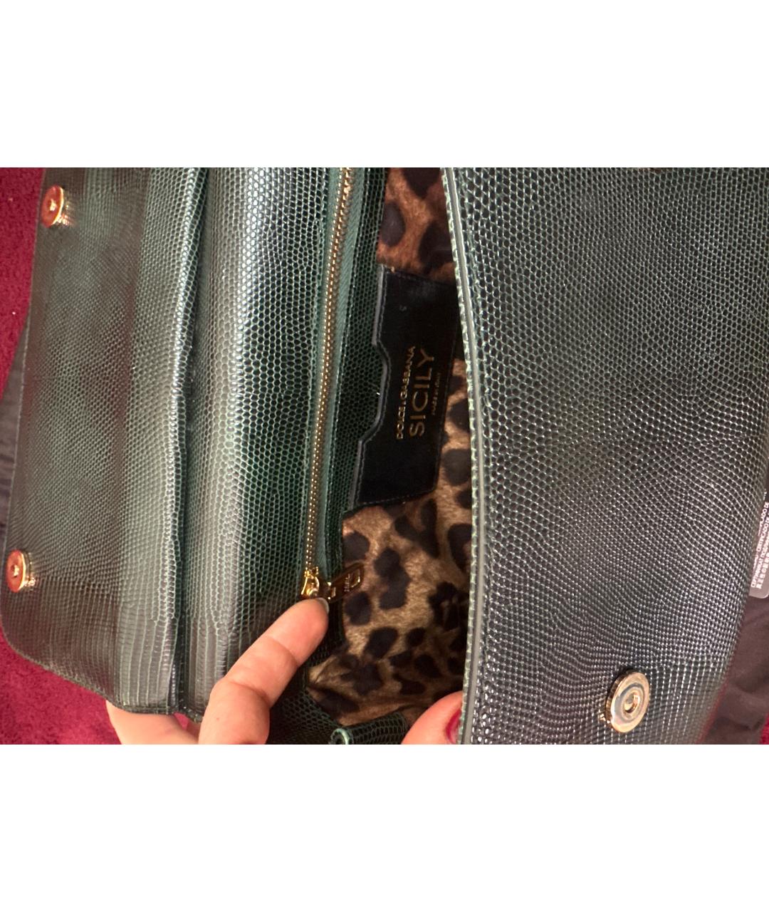 DOLCE&GABBANA Зеленая сумка через плечо из экзотической кожи, фото 4