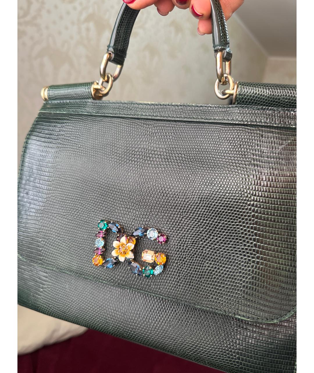 DOLCE&GABBANA Зеленая сумка через плечо из экзотической кожи, фото 5