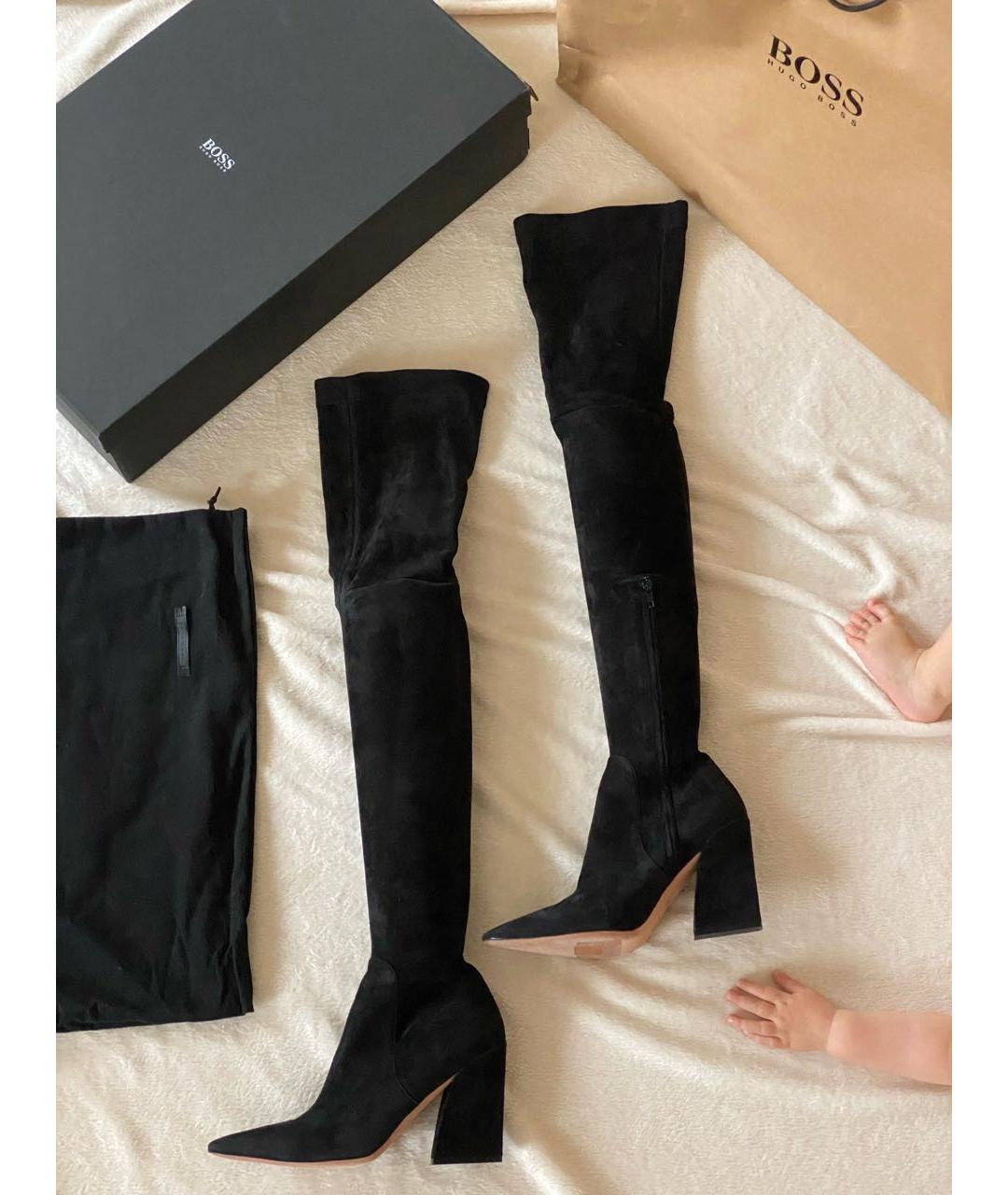 HUGO BOSS Черные замшевые ботфорты, фото 8