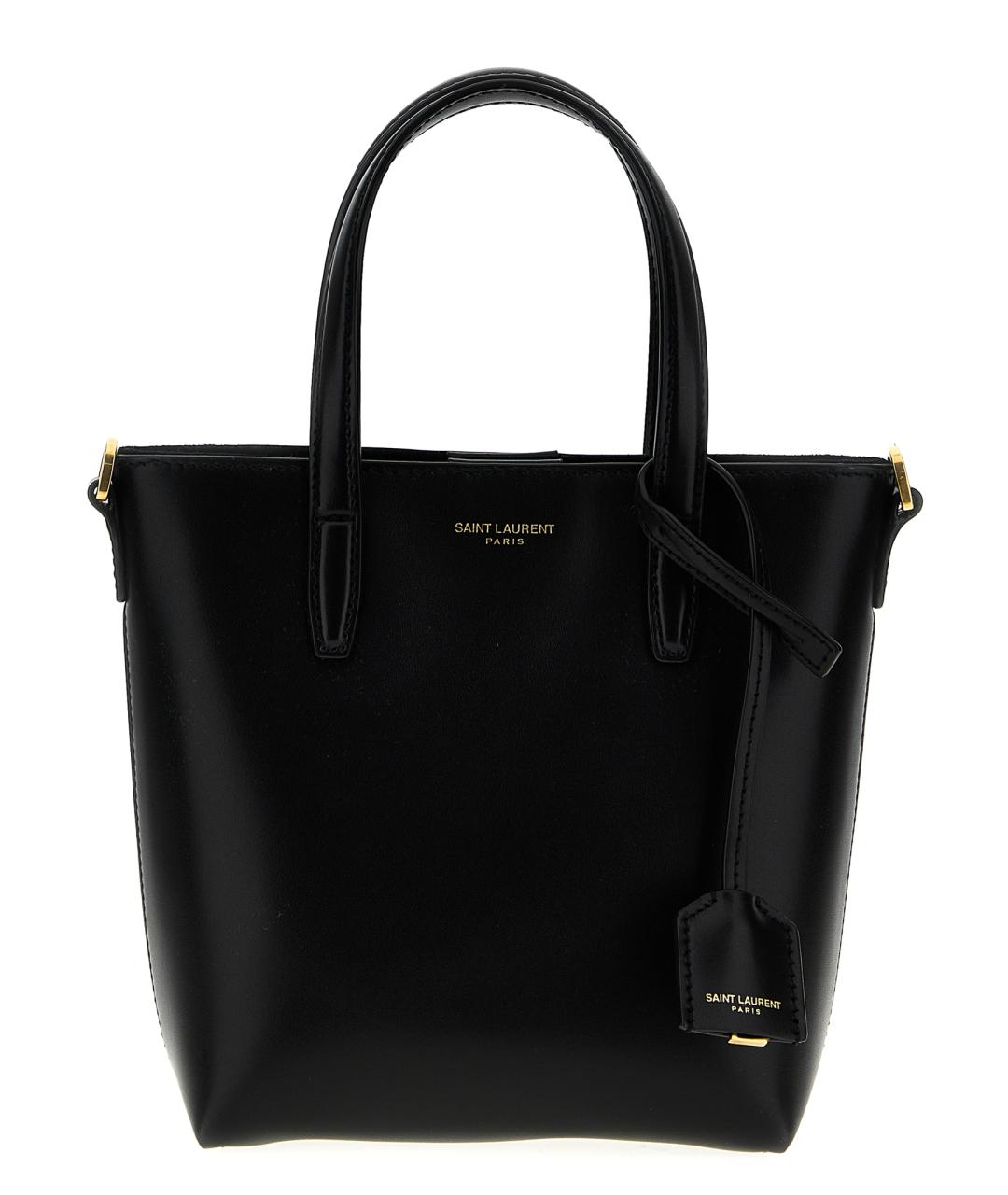 SAINT LAURENT Черная кожаная сумка тоут, фото 1