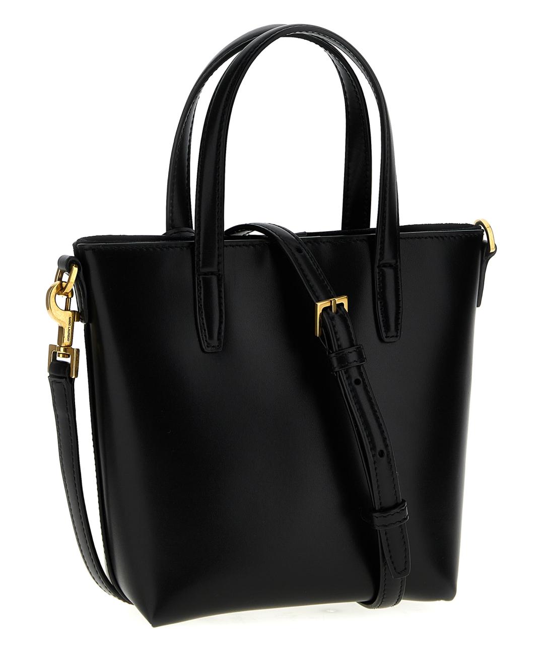 SAINT LAURENT Черная кожаная сумка тоут, фото 2