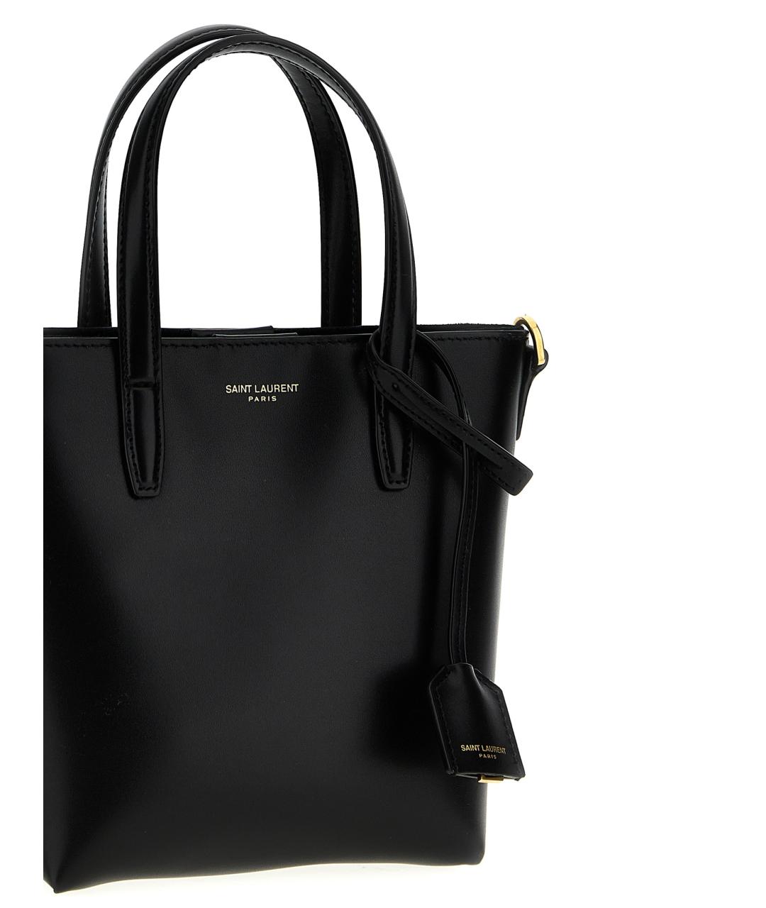 SAINT LAURENT Черная кожаная сумка тоут, фото 3