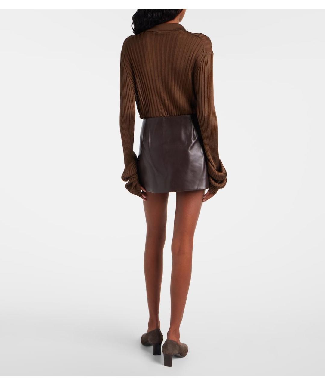 KHAITE Коричневая кожаная юбка мини, фото 7