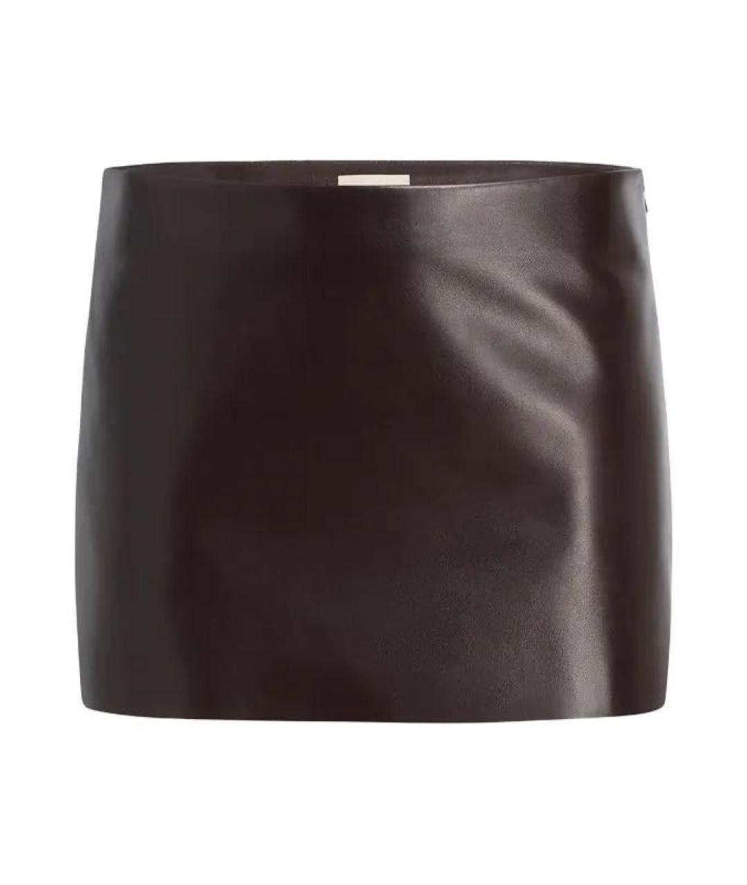 KHAITE Коричневая кожаная юбка мини, фото 1