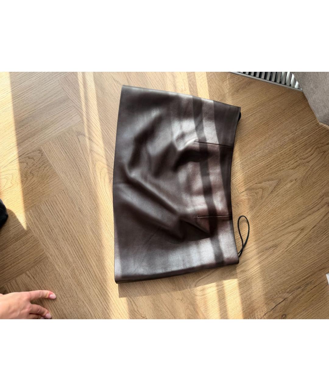 KHAITE Коричневая кожаная юбка мини, фото 2