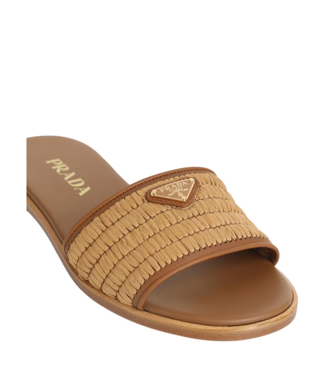 PRADA Бежевые кожаные шлепанцы, фото 4