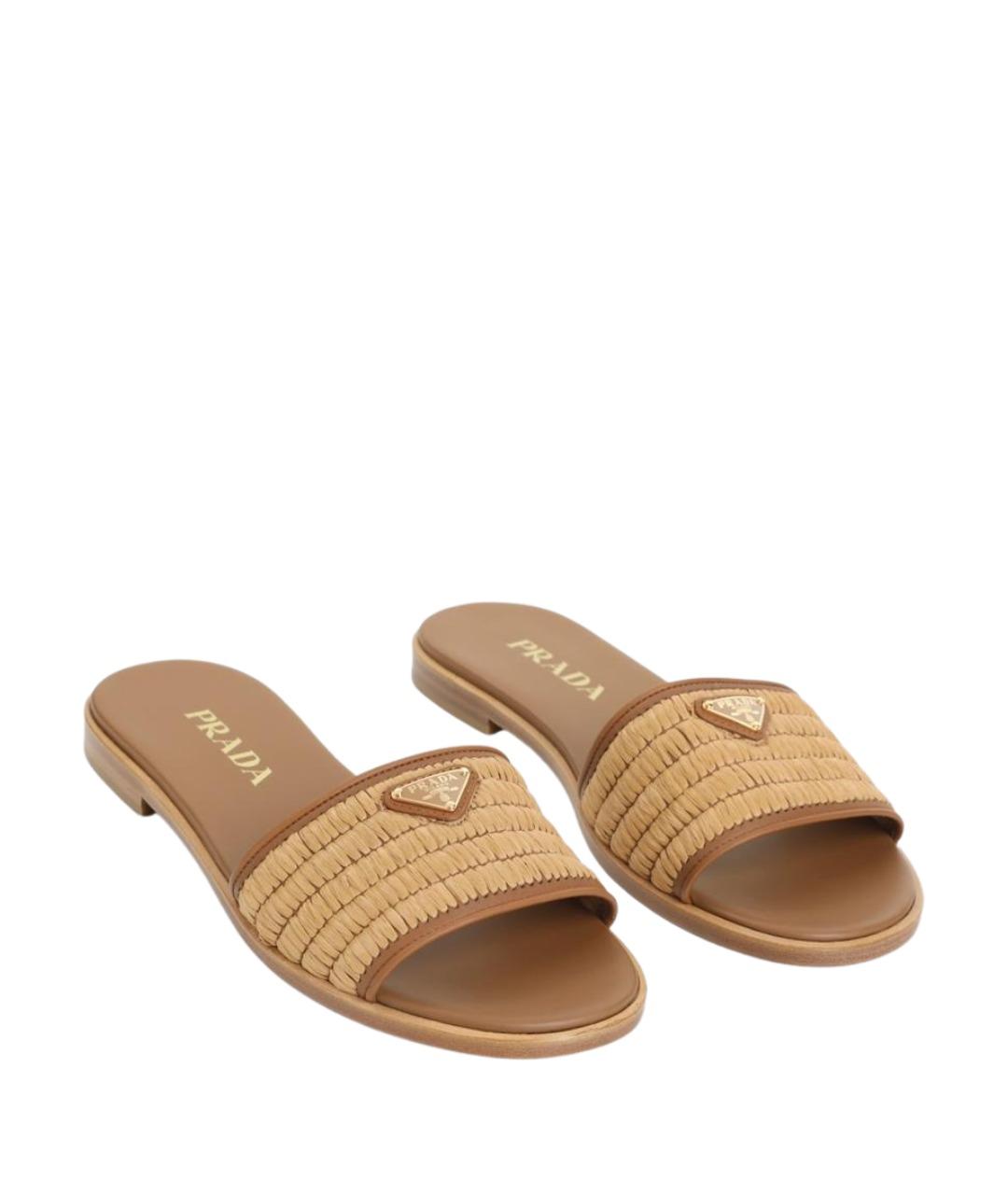 PRADA Бежевые кожаные шлепанцы, фото 3