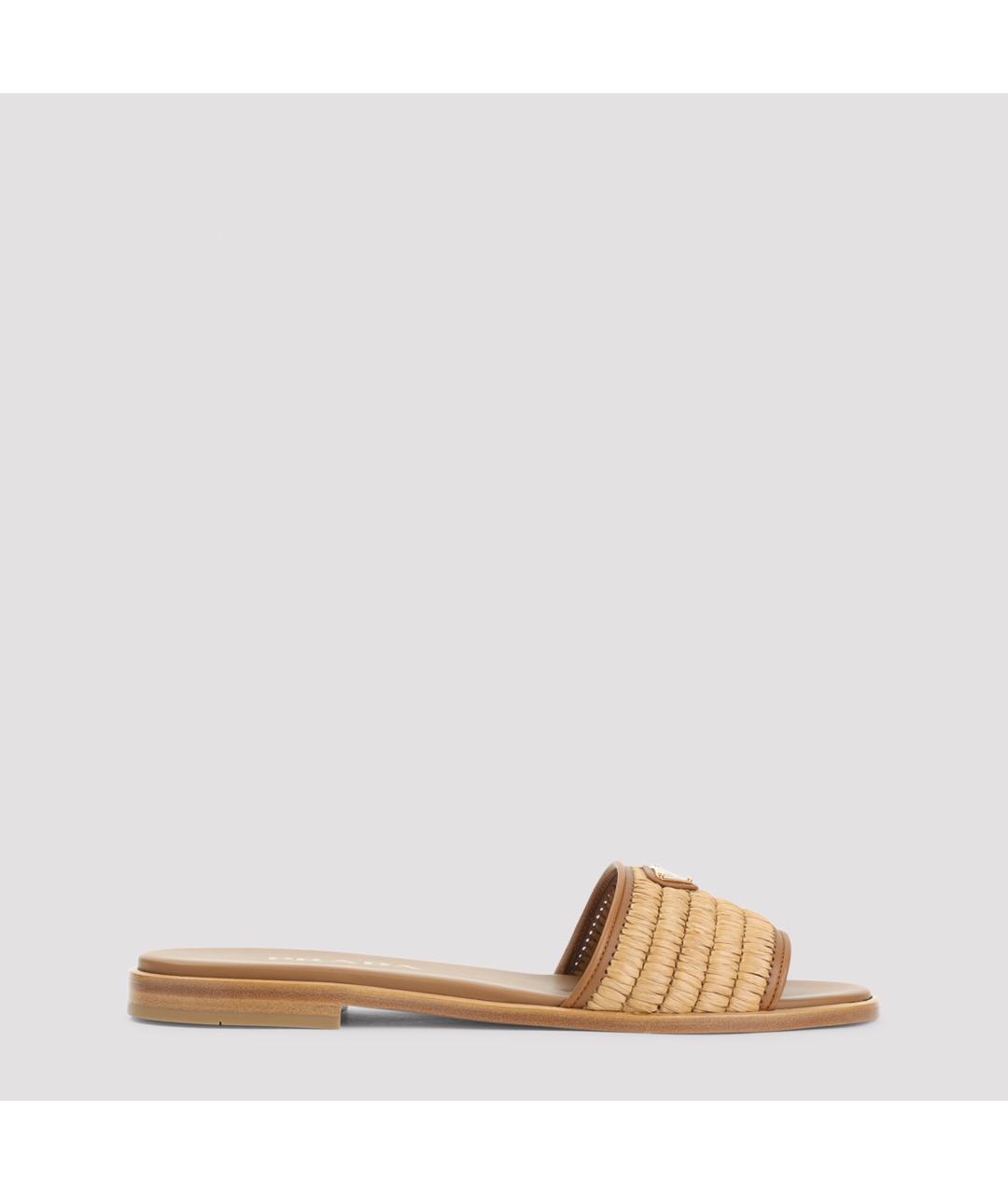 PRADA Бежевые кожаные шлепанцы, фото 2