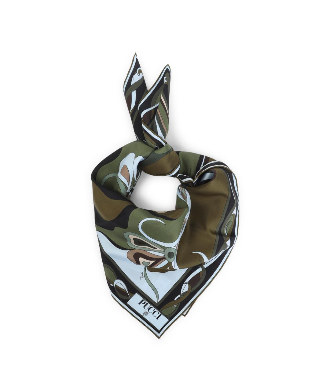 PUCCI Хаки шелковый шарф, фото 1