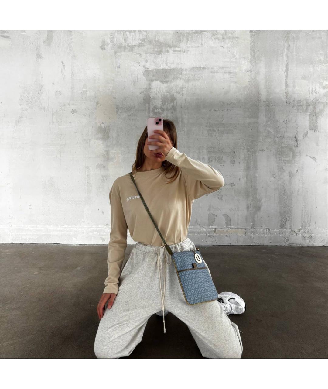 FENDI Голубая деним сумка через плечо, фото 2