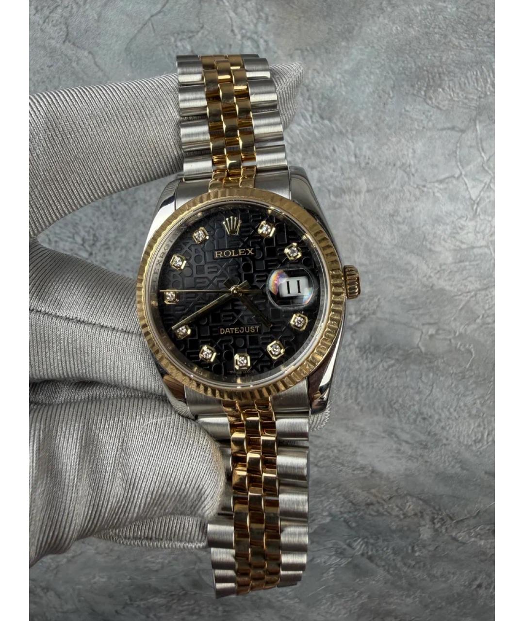 ROLEX Черные часы из желтого золота, фото 2