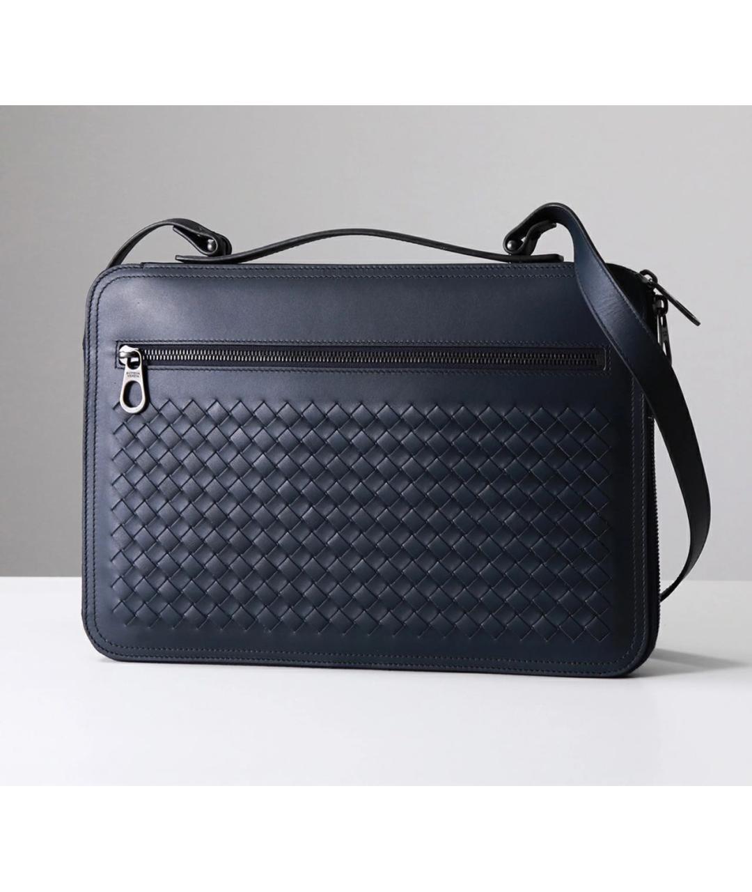 BOTTEGA VENETA Темно-синий кожаный портфель, фото 8