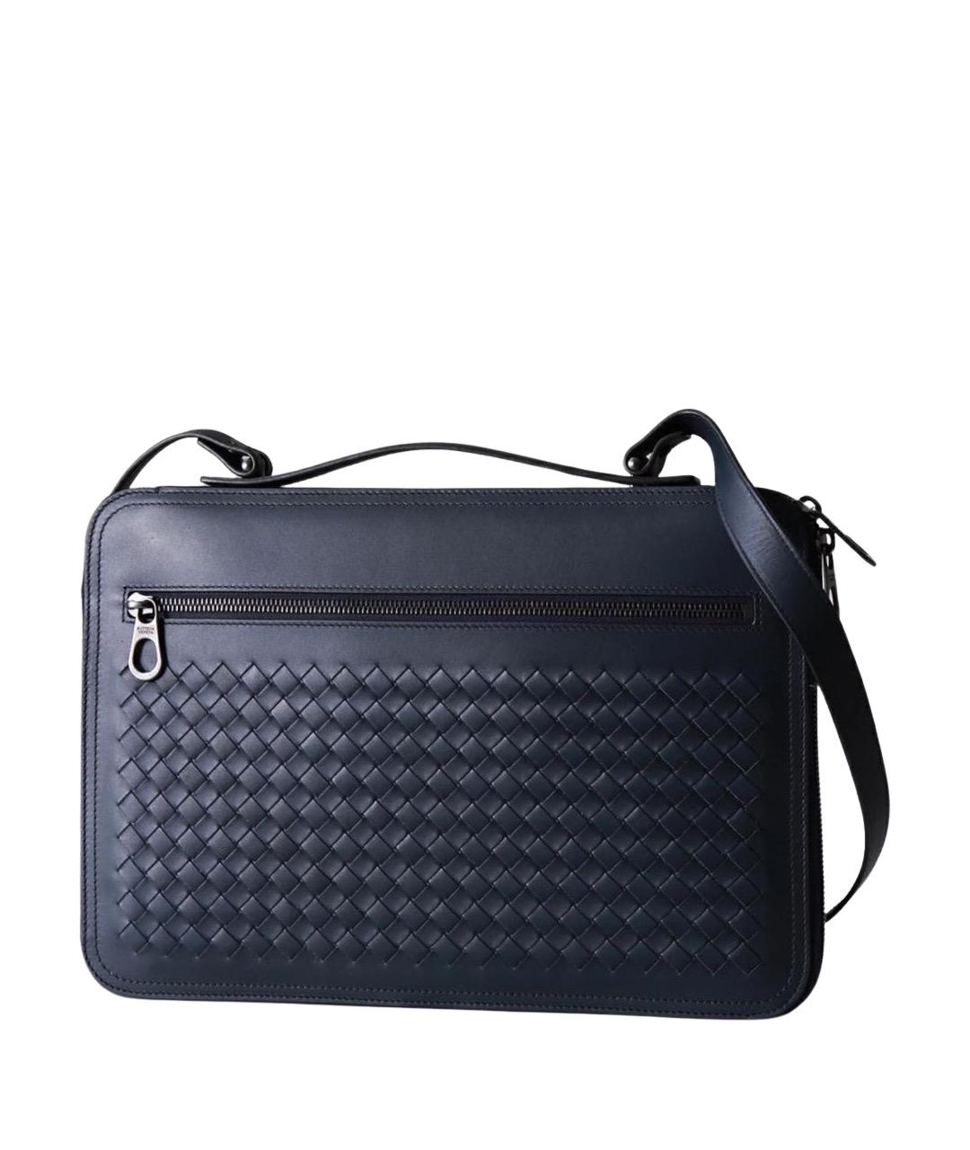 BOTTEGA VENETA Темно-синий кожаный портфель, фото 1