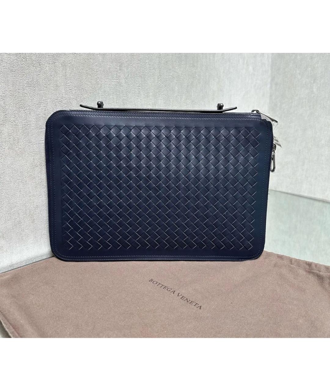 BOTTEGA VENETA Темно-синий кожаный портфель, фото 2