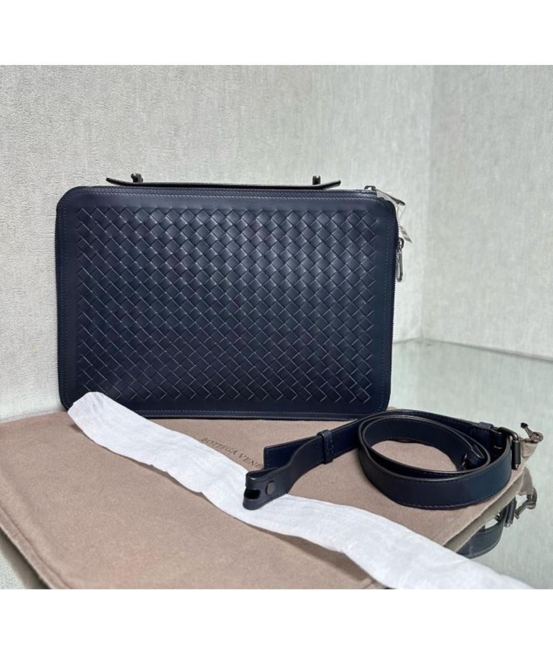 BOTTEGA VENETA Темно-синий кожаный портфель, фото 7