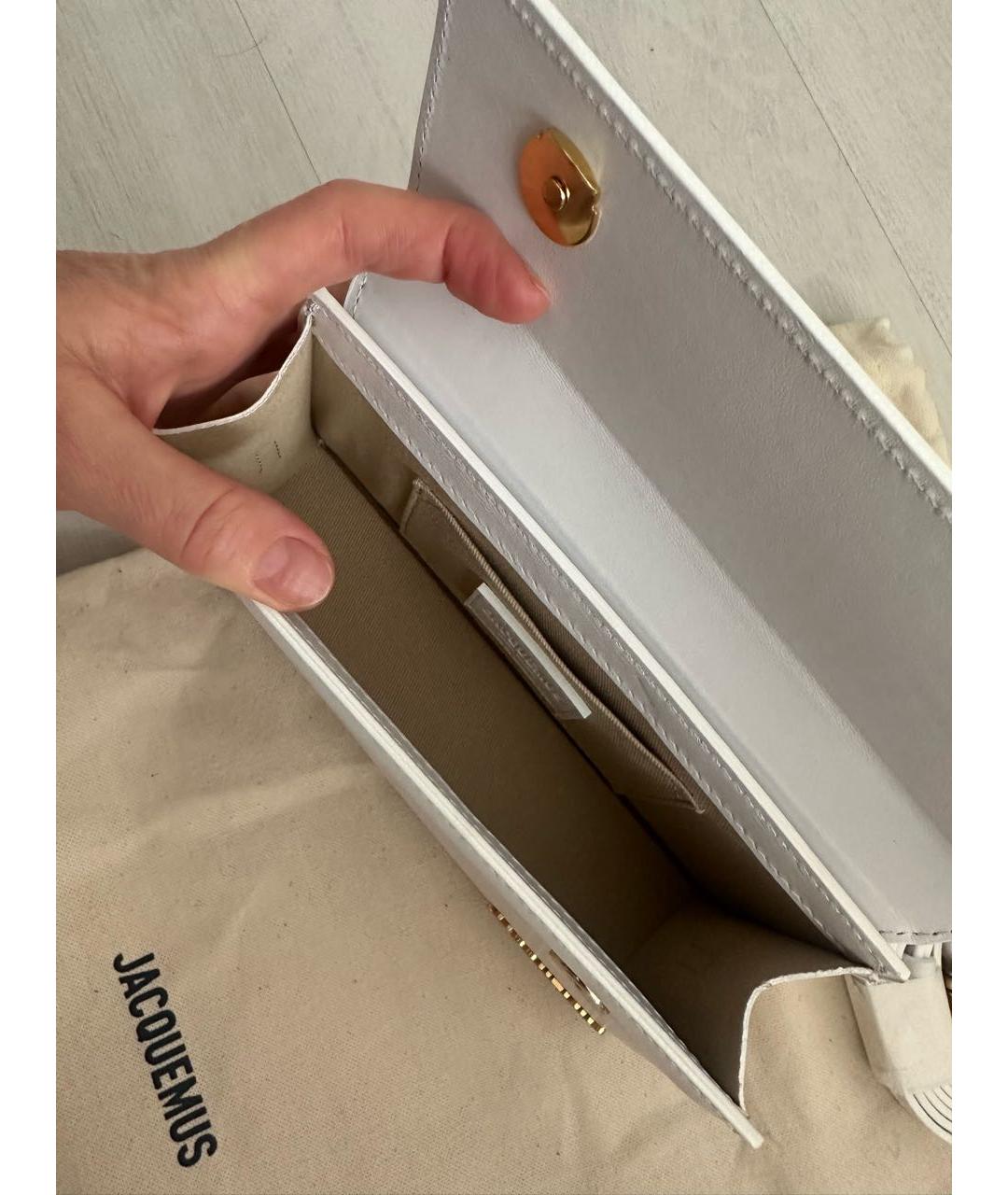 JACQUEMUS Белая кожаная сумка с короткими ручками, фото 8
