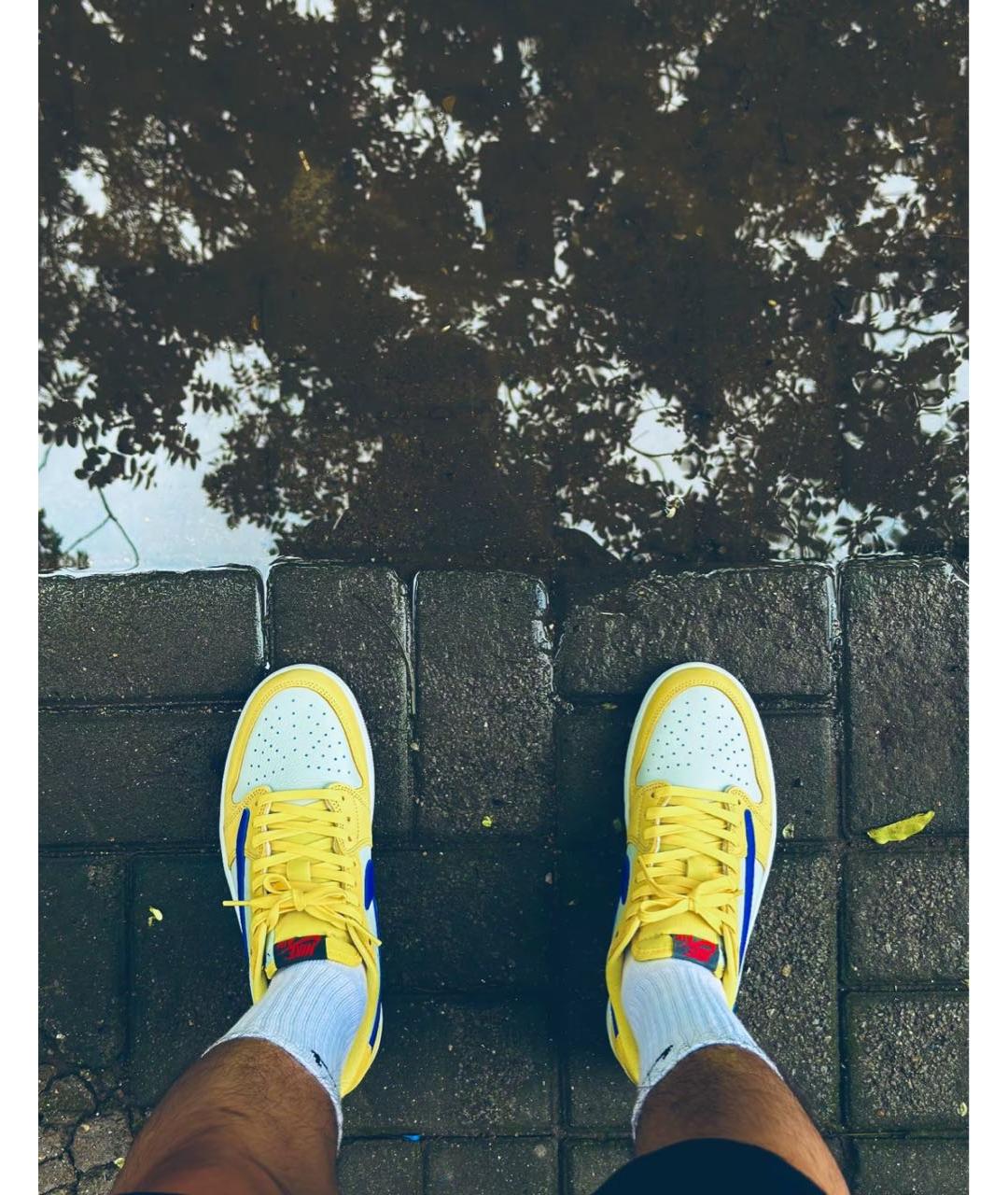 JORDAN Желтые кожаные низкие кроссовки / кеды, фото 6