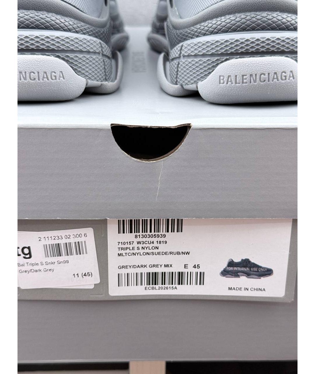 BALENCIAGA Серые текстильные низкие кроссовки / кеды, фото 6