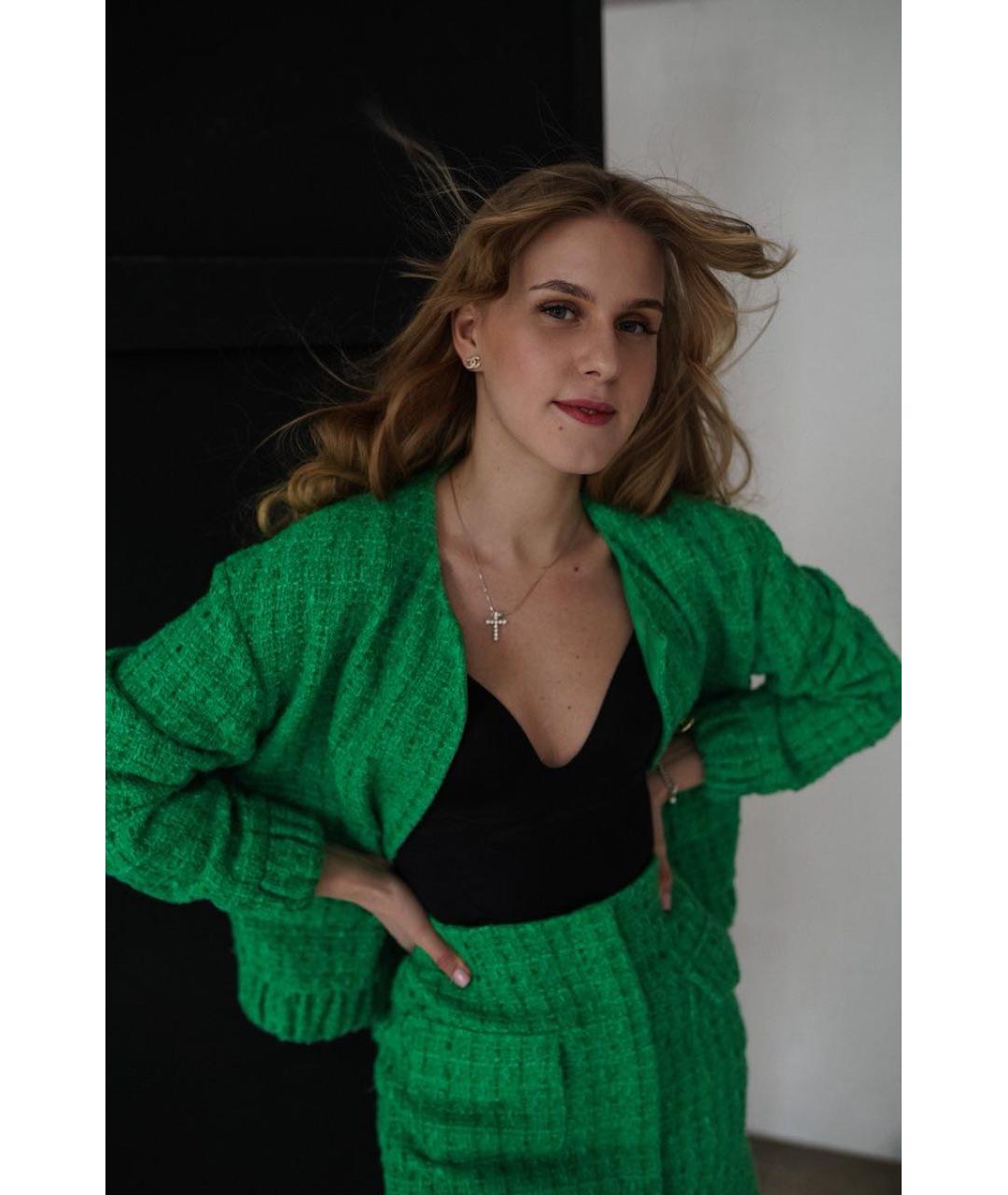 12 STOREEZ Зеленый твидовый жакет/пиджак, фото 7