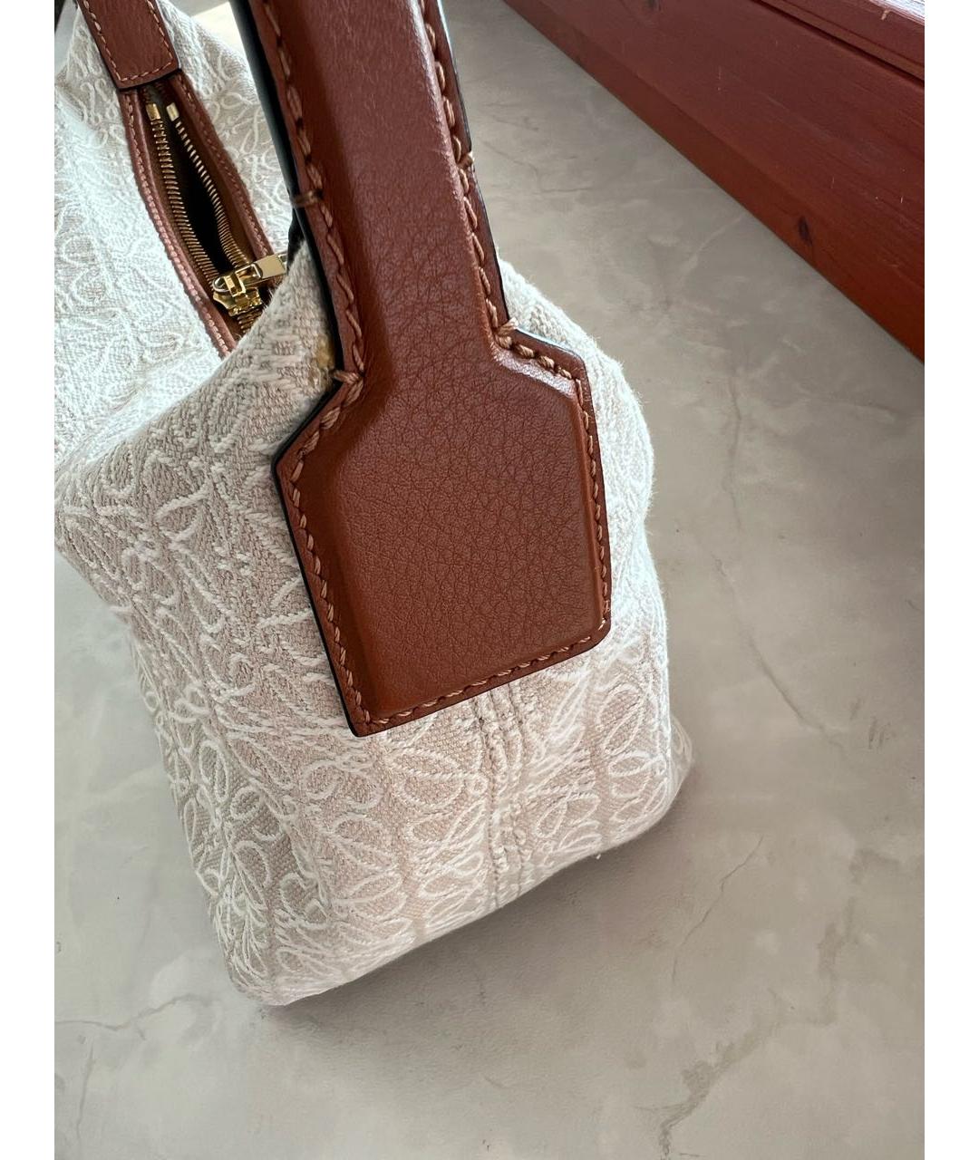 LOEWE Бежевая жаккардовая сумка с короткими ручками, фото 6