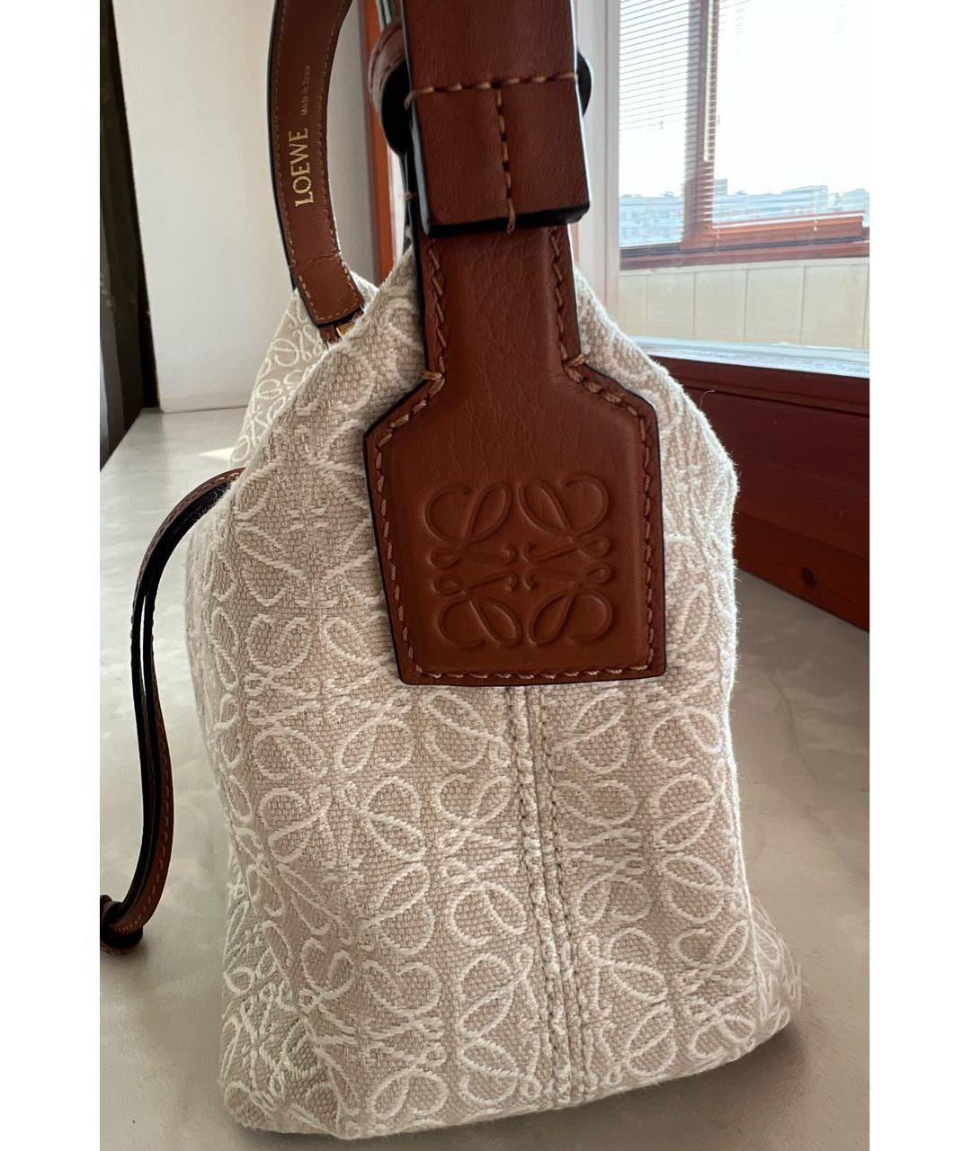 LOEWE Бежевая жаккардовая сумка с короткими ручками, фото 5