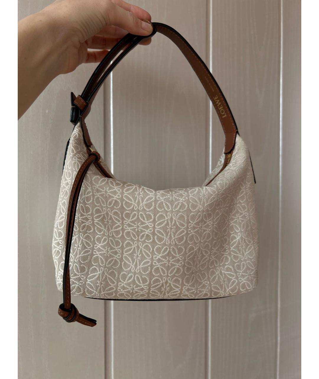 LOEWE Бежевая жаккардовая сумка с короткими ручками, фото 3