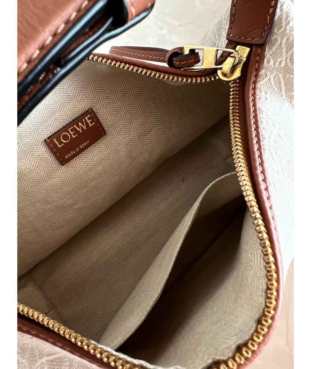 LOEWE Бежевая жаккардовая сумка с короткими ручками, фото 4