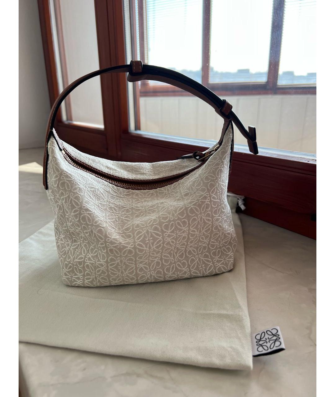 LOEWE Бежевая жаккардовая сумка с короткими ручками, фото 2