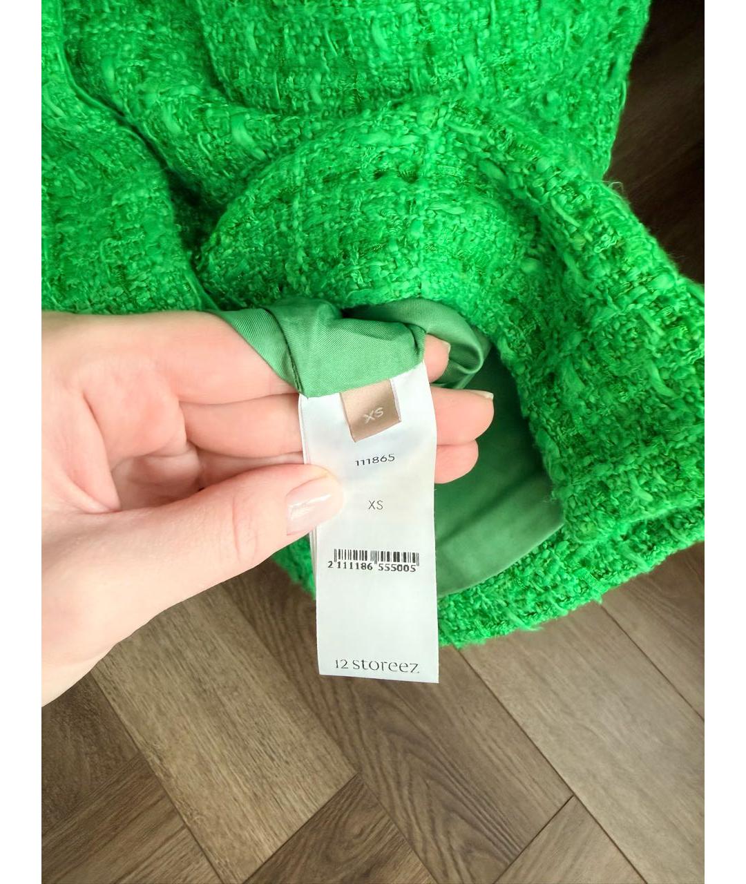 12 STOREEZ Зеленая твидовая юбка миди, фото 3
