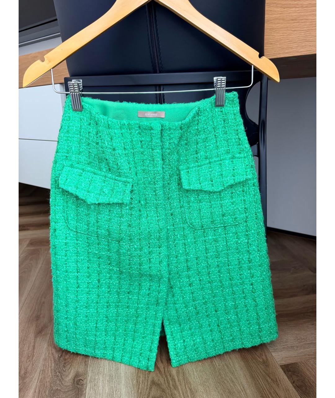 12 STOREEZ Зеленая твидовая юбка миди, фото 7