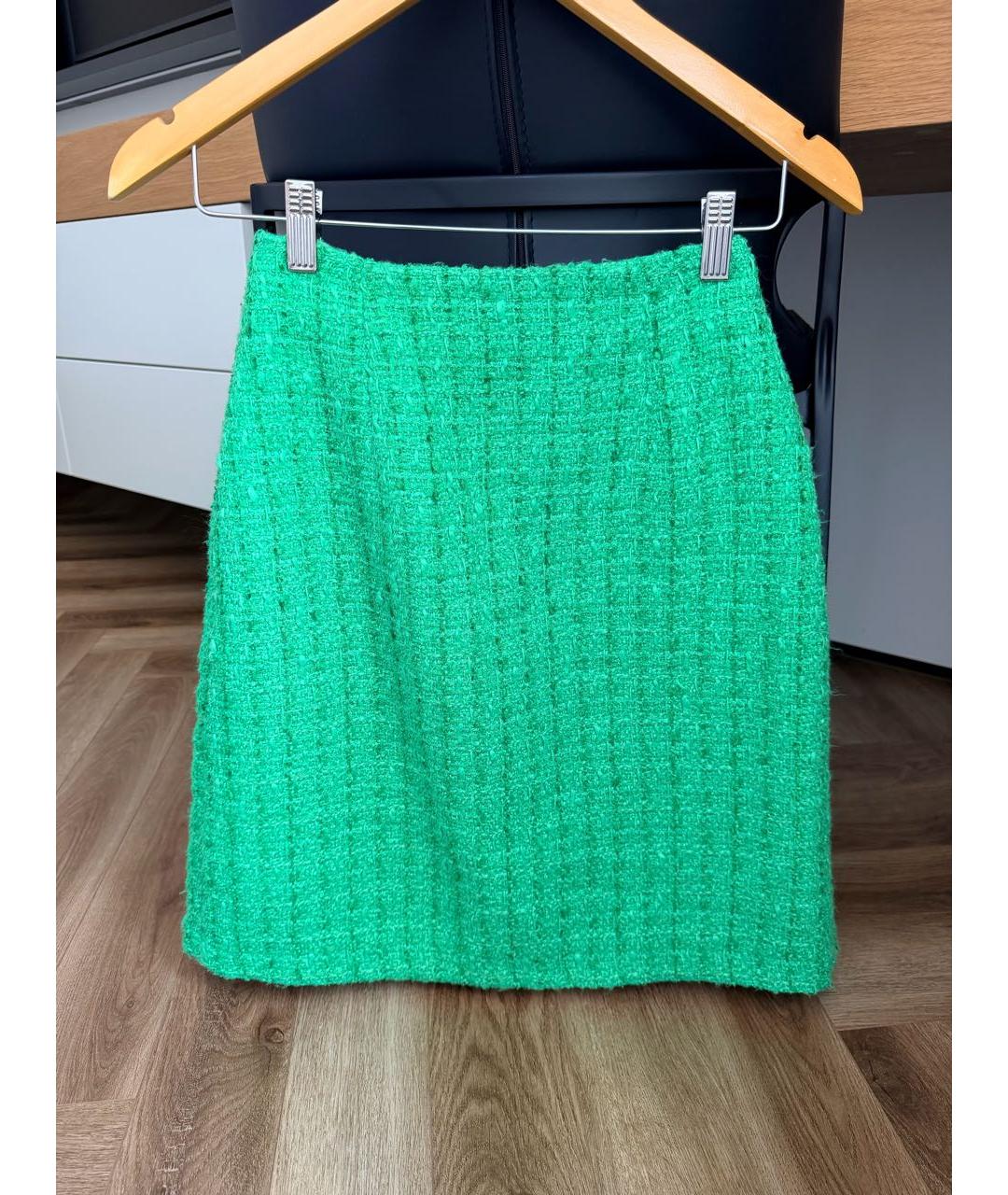 12 STOREEZ Зеленая твидовая юбка миди, фото 2
