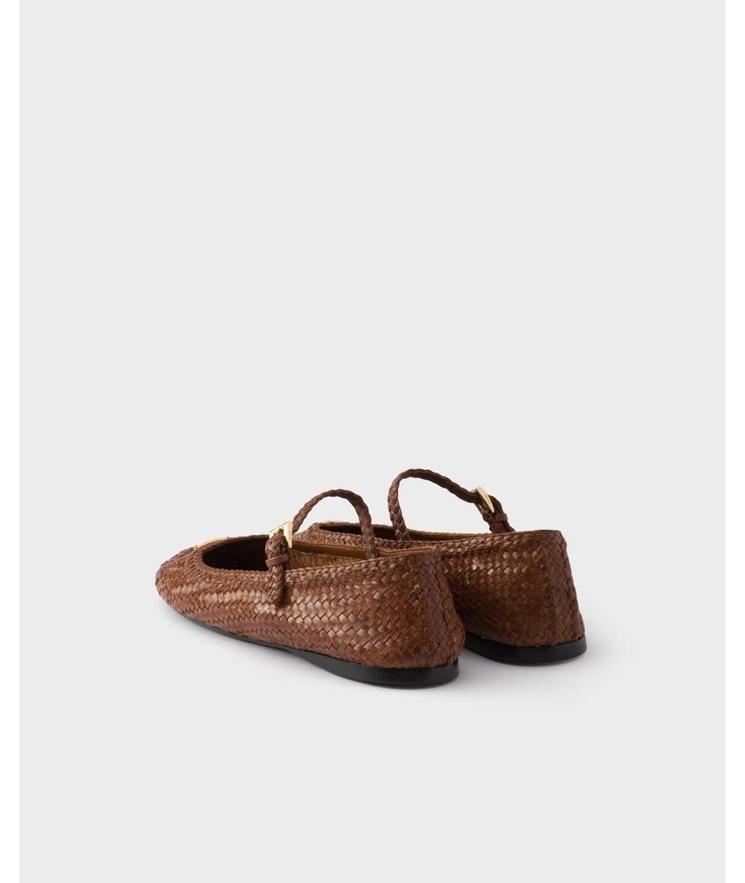 PRADA Коричневые кожаные лодочки на низком каблуке, фото 3